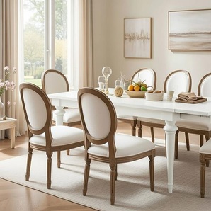 Esstisch 182 x 76 x 90cm mit Kopfauszug einseitig Weiß/Pinie weiß lackiert