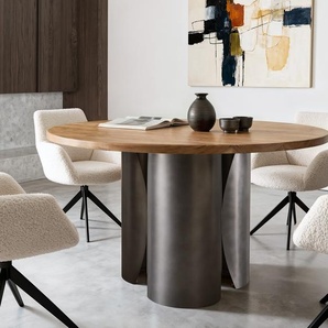 Esstisch Adenza Rund 140x140 cm Akazie Natur Metall Black Antique, Esstische