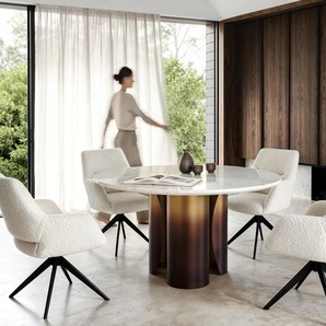 Esstisch Adenza Rund 140x140 cm Marmor Weiß Metall Gold Fusion Finish, Esstische