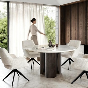 Esstisch Adenza Rund 140x140 cm Marmor Weiß Metall Silber Fusion Finish, Esstische