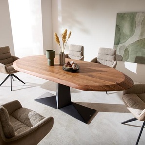 Esstisch Aithon 240x105 cm Akazie Braun Metallgestell Schwarz Oval, Esstische