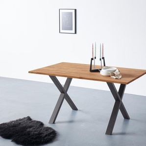 Esstisch ANDAS Tische Gr. B/H/T: 160 cm x 75 cm x 80 cm, beige (natur) Esstische rechteckig Tischplatte aus massiver Eiche, FSC- Massivholz, Gestell Metall