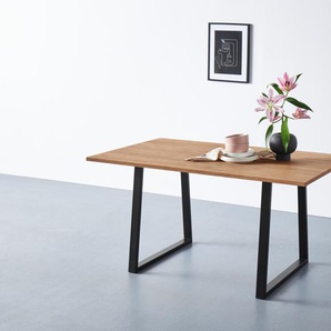 Esstisch ANDAS Tische Gr. B/H/T: 160 cm x 75 cm x 80 cm, beige (natur) Esstische rechteckig Tischplatte aus massiver Eiche, FSC- Massivholz, Gestell Metall