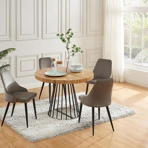 Esstisch ausziehbar - 2 bis 12 Personen - MDF & Stahl - Holzfarben & Schwarz - FIRELA