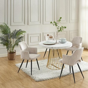 Esstisch ausziehbar - 2 bis 12 Personen - MDF & Stahl - Marmor-Optik Weiß & Goldfarben - FIRELA