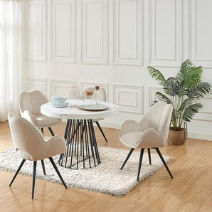 Esstisch ausziehbar - 2 bis 12 Personen - MDF & Stahl - Marmor-Optik Weiß & Schwarz - FIRELA