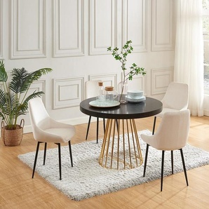 Esstisch ausziehbar - 2 bis 12 Personen - MDF & Stahl - Schwarz & Goldfarben - FIRELA