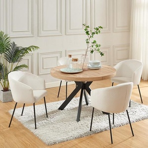 Esstisch - ausziehbar - 4 bis 8 Personen - MDF & Stahl - Naturfarben & Schwarz - KOMONI