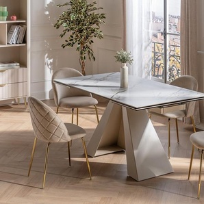 Esstisch ausziehbar - 6 bis 10 Personen - Keramik & Metall - Marmor-Optik Weiß & Beige - LOZIPA von Pascal MORABITO
