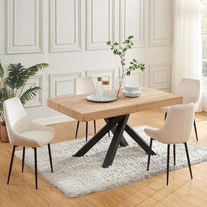 Esstisch ausziehbar - 6 bis 10 Personen - MDF & Metall - Naturfarben & Schwarz - CATONAV