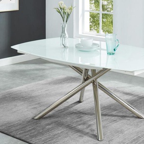 Esstisch ausziehbar - 6 bis 8 Personen - Glas & Metall - Weiß - CAMELIA