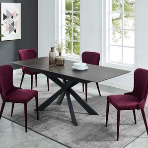 Esstisch ausziehbar - 6 bis 8 Personen - Keramik & Glas - Anthrazit - ALBINA
