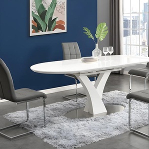 Esstisch ausziehbar - 6 bis 8 Sitzplätze - Holz & Edelstahl - Weiß lackiert - TALARA