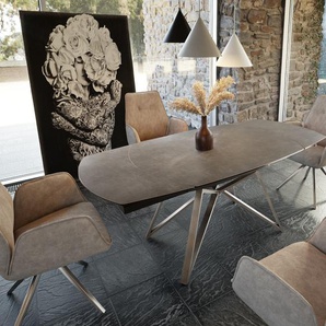 Esstisch Carlow 130/200x95 cm Keramik Braun Edelstahl ausziehbar, Esstische