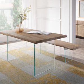 Esstisch Edge 140x90 Akazie Champagner Glas Live-Edge, Esstische, Baumkantenmöbel, Massivholzmöbel, Massivholz