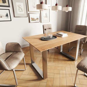 Esstisch Edge 140x90 Akazie Natur Edelstahl Schmal Schweizer Kante, Esstische