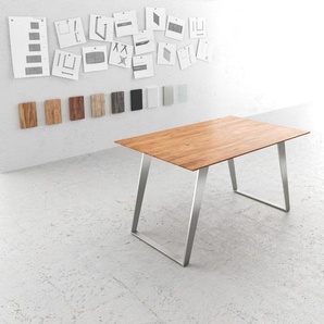 Esstisch Edge 140x90 Akazie Natur Edelstahl Schräg Schweizer Kante, Esstische