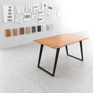 Esstisch Edge 140x90 Akazie Natur Metall Schräg Schweizer Kante, Esstische