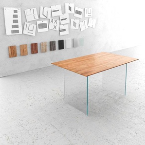 Esstisch Edge 140x90 cm Akazie Natur Gestell Glas Schweizer Kante, Esstische