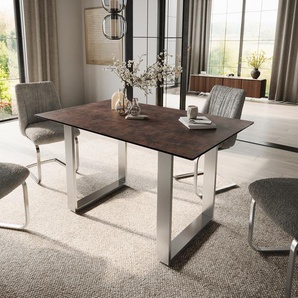 Esstisch Edge 140x90 Glas Antique-braun Edelstahl Schmal, Esstische