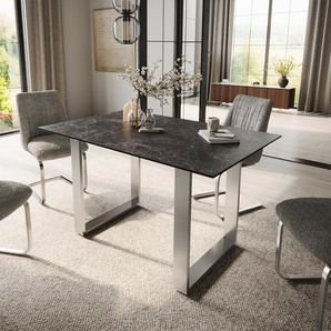 Esstisch Edge 140x90 Keramik Laminam®Nero Greco Anthrazit Edelstahl Schmal, Esstische
