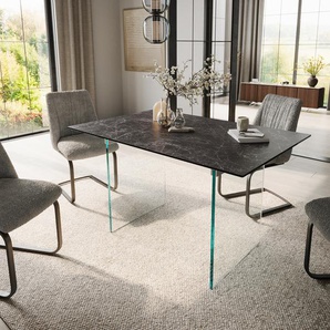 Esstisch Edge 140x90 Keramik Laminam®Nero Greco Anthrazit Gestell Glas, Esstische