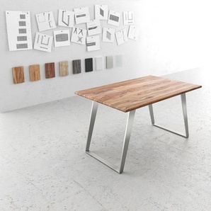 Esstisch Edge 140x90 Sheesham Natur Edelstahl Schräg, Esstische