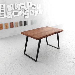 Esstisch Edge 140x90 XL Akazie Braun Metall Schräg Live-Edge, Esstische, Baumkantenmöbel, Massivholzmöbel, Massivholz