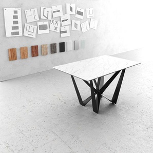 Esstisch Edge 140x90cm Laminam® Keramik Weiß  Mittelfuß Flachstahl Schwarz, Esstische