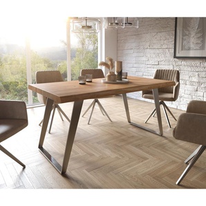 Esstisch Edge 160x90 XL Akazie Natur Edelstahl Schräg Live-Edge, Esstische, Baumkantenmöbel, Massivholzmöbel, Massivholz