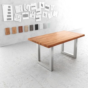 Esstisch Edge 160x90cm XL Akazie Natur Edelstahl breit Live-Edge, Esstische, Baumkantenmöbel, Massivholzmöbel, Massivholz