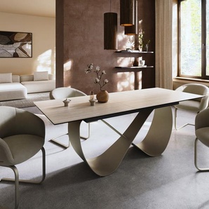 Esstisch Edge 180-220x100 Keramik Laminam® Travertino Bianco Creme-Weiß Infinity Metall Effektfinish Titan ausziehbar, Esstische