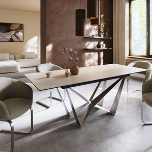 Esstisch Edge 180-220x100 Keramik Laminam® Travertino Bianco Creme-Weiß Spider Flachstahl Edelstahl ausziehbar, Esstische