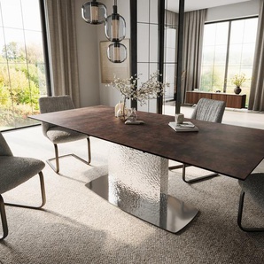 Esstisch Edge 180-220x90 Glas Antique-braun Wave Edelstahl ausziehbar, Esstische