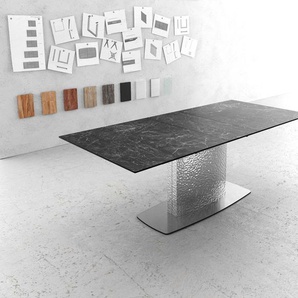 Esstisch Edge 180-220x90 Keramik Laminam®Nero Greco Anthrazit Wave Edelstahl ausziehbar, Esstische