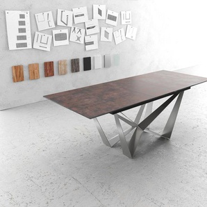 Esstisch Edge 180/220x90cm Glas Antique-braun Mittelfuß Flachstahl Silber Ausziehbar, Esstische