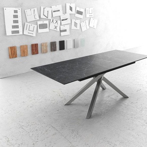 Esstisch Edge 180-220x90cm Keramik Laminam®Nero Greco Anthrazit Kreuzgestell Rechteck Edelstahl ausziehbar, Esstische