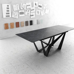 Esstisch Edge 180-220x90cm Laminam® Keramik Grau Mittelfuß Flachstahl Schwarz Ausziehbar, Esstische
