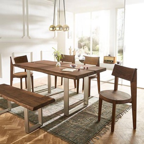 Esstisch Edge 180x100 Akazie Braun Platte 5,5 Gestell schmal Live-Edge, Esstische, Baumkantenmöbel, Massivholzmöbel, Massivholz