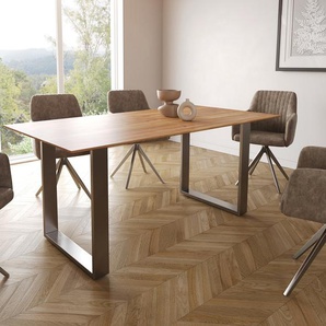 Esstisch Edge 180x90 Akazie Natur Edelstahl Schmal Schweizer Kante, Esstische