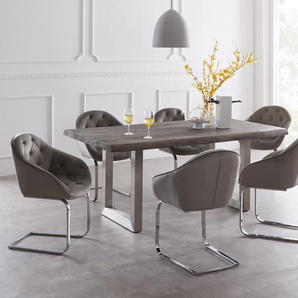 Esstisch Edge 180x90 XL Akazie Platin Edelstahl Breit Live-Edge, Esstische, Baumkantenmöbel, Massivholzmöbel, Massivholz