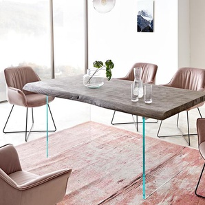 Esstisch Edge 180x90 XL Akazie Platin Glas Live-Edge, Esstische, Baumkantenmöbel, Massivholzmöbel, Massivholz