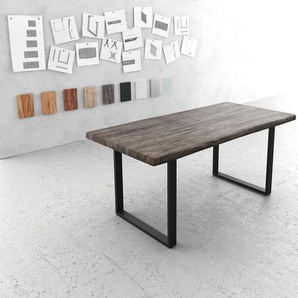 Esstisch Edge 180x90 XL Akazie Platin Kufengestell Schwarz Live-Edge, Esstische, Baumkantenmöbel, Massivholzmöbel, Massivholz