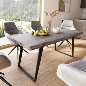 Esstisch Edge 180x90 XL Akazie Platin Metall Schräg Schwarz Live-Edge, Esstische, Baumkantenmöbel, Massivholzmöbel, Massivholz