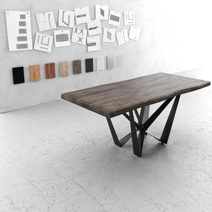 Esstisch Edge 180x90 XL Akazie Platin Spider Flachstahl Schwarz Live-Edge, Esstische, Baumkantenmöbel, Massivholzmöbel, Massivholz