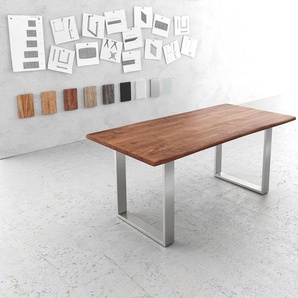 Esstisch Edge 180x90cm Akazie Braun Edelstahl schmal Live-Edge, Esstische, Baumkantenmöbel, Massivholzmöbel, Massivholz