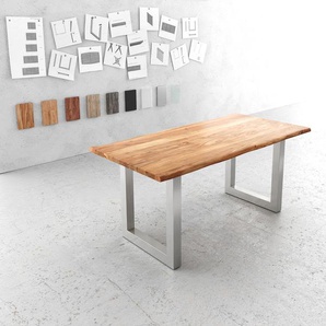 Esstisch Edge 180x90cm Akazie Natur Edelstahl breit Live-Edge, Esstische, Baumkantenmöbel, Massivholzmöbel, Massivholz