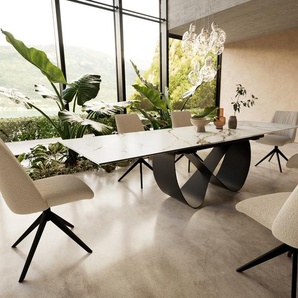 Esstisch Edge 200-300x100 cm Keramik Calacatta Luxe Weiß-Gold-Grau Infinity Metall Schwarz ausziehbar, Esstische