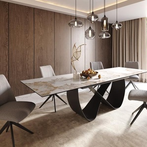 Esstisch Edge 200-300x100 cm Keramik Minas Melange Weiß-Beige Infinity Metall Schwarz ausziehbar, Esstische