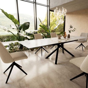 Esstisch Edge 200-300x100 Keramik Calacatta Luxe Weiß-Gold-Grau Kreuzgestell Rechteck Schwarz ausziehbar, Esstische